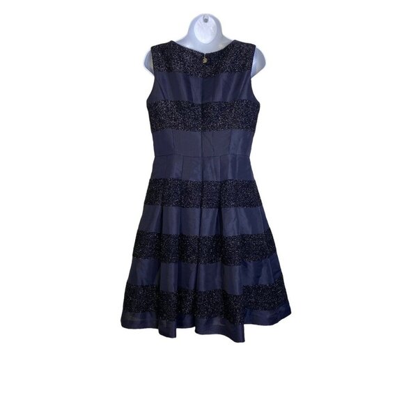 Tommy Hilfiger Womens A Line Dress Navy Striped Pleated Shimmer Sleeveless SZ 6 - Picture 6 of 9